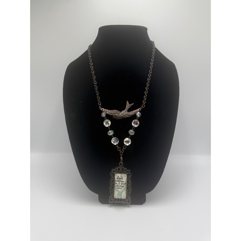 Plunder Design Antique Bronze Swallow Bird Deer Quote Pendant Necklace 22"